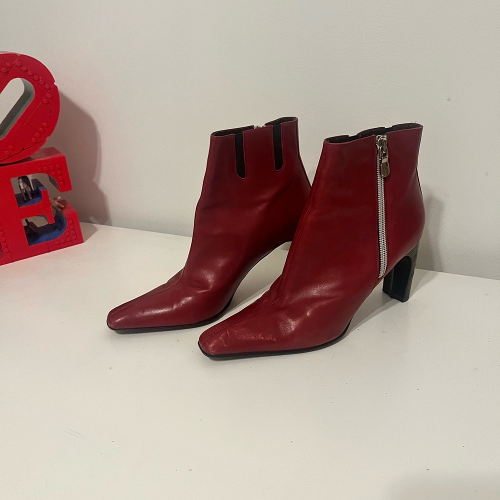 Donald Pliner Red Leather Ankle Boots